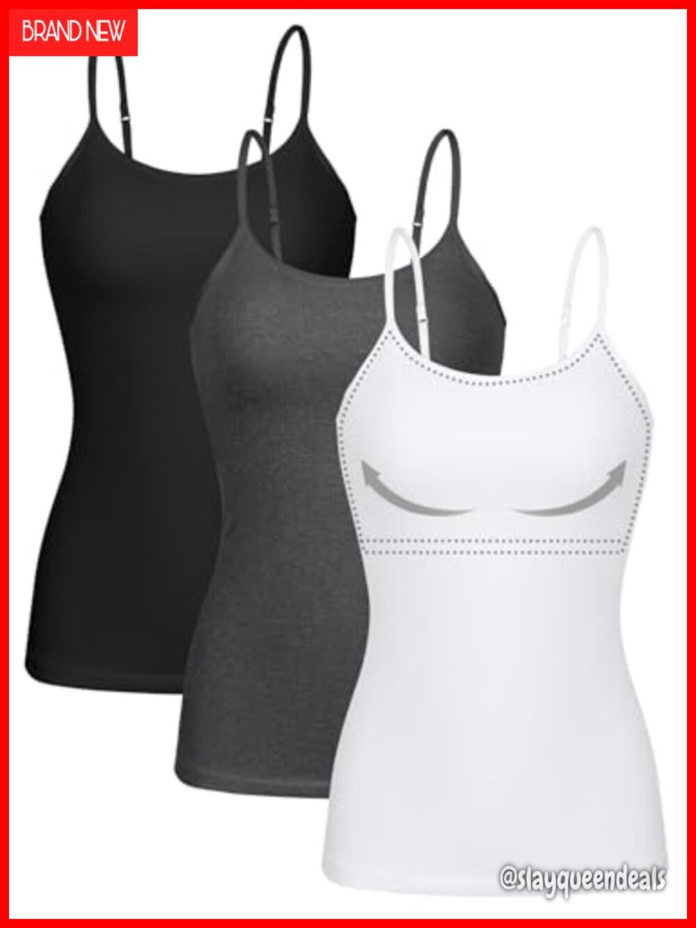 Women's 3 Pack Cotton Camisoles with Shelf Bra Adjustable Spaghetti Strap